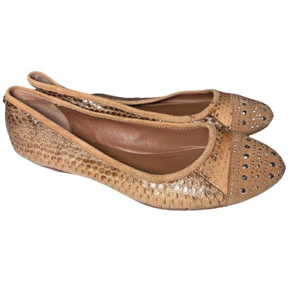 Donald Pliner Flats Beige Tan Studded Embellished 8M Ladies
